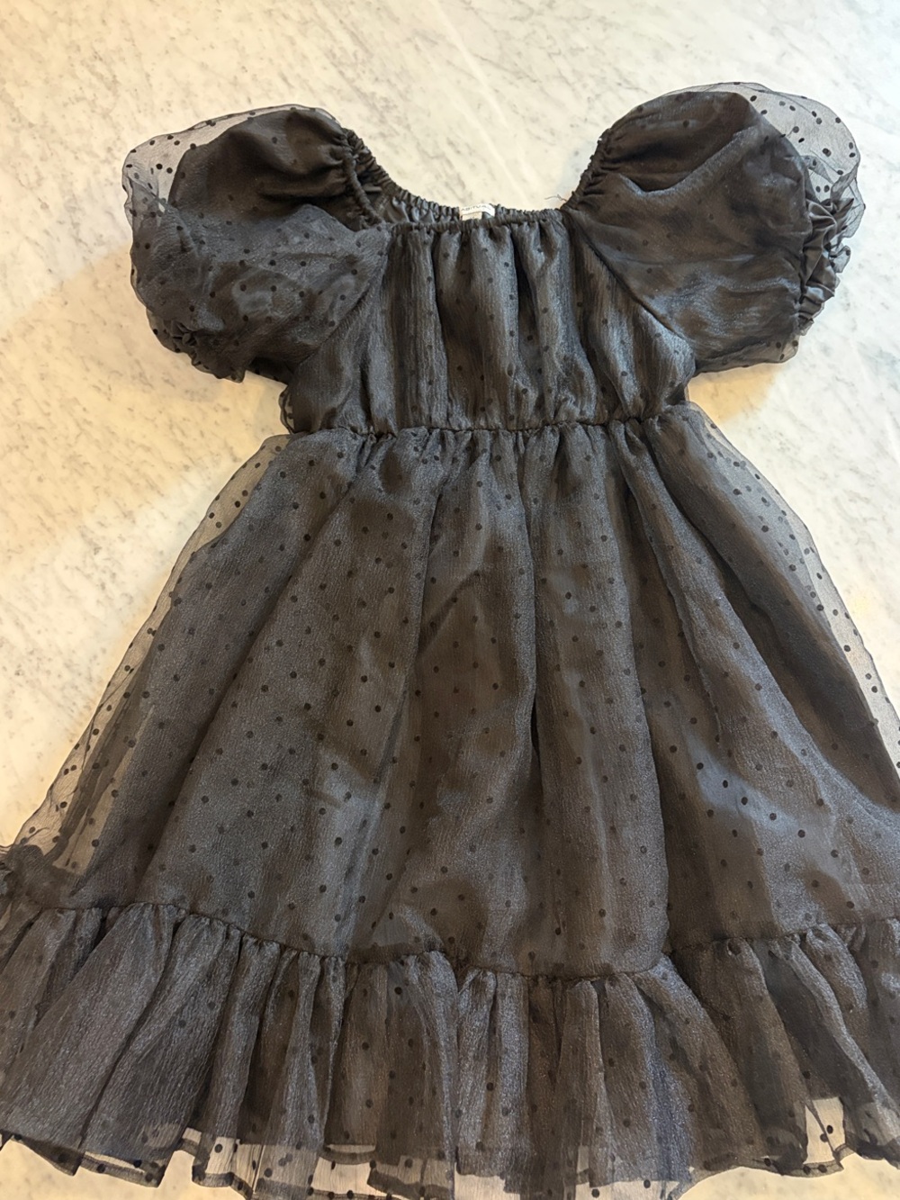 Habitual Black Sheer Polka Dot Puff Sleeve Dress